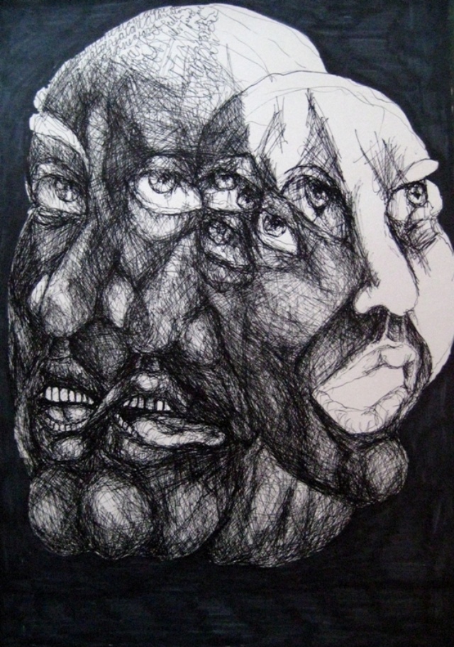 2009-Zeichnung-Angst-12-drei-Gesichter-Luisa-Pohlmann-Kunst-Berlin