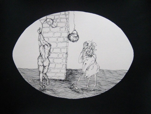 2009-Zeichnung-Angst-25-Sklave-Besen-Folter-Luisa-Pohlmann-Kunst-Berlin