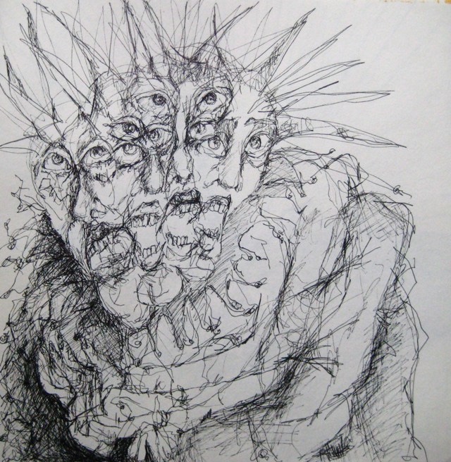 2009-Zeichnung-Angst-33-Stacheln-Gesichter-Luisa-Pohlmann-Kunst-Berlin