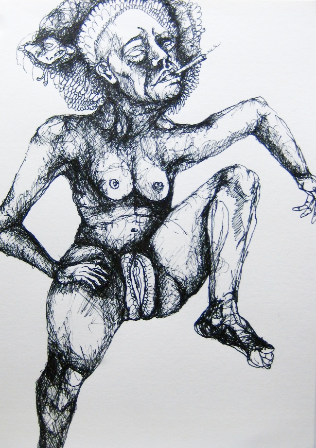 2012-Zeichnung-Sex-15-baubo-nackt-vulva-rauchen-schlange-Luisa-Pohlmann-Kunst-Berlin