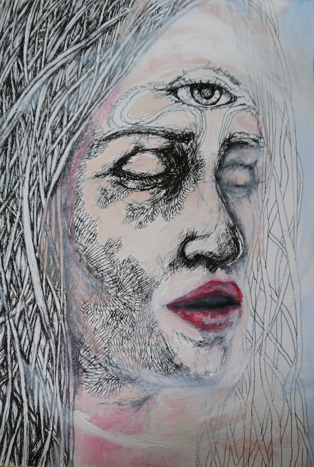 2014-Zeichnung-Kosmos-31-drittes-auge-rote-lippen-Luisa-Pohlmann-Kunst-Berlin